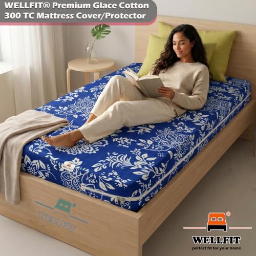 Image of WELLFIT Premium Glace Cotton 300 TC Mattress Cover /Protector for Single Size Bed with Zip /Chain /3x6 ft / 36x72x6 inch