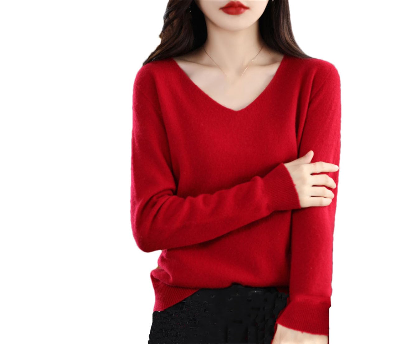 Maglione lavorato a maglia in lana da donna con scollo a V senza cuciture Pullover allentato casual maglioni