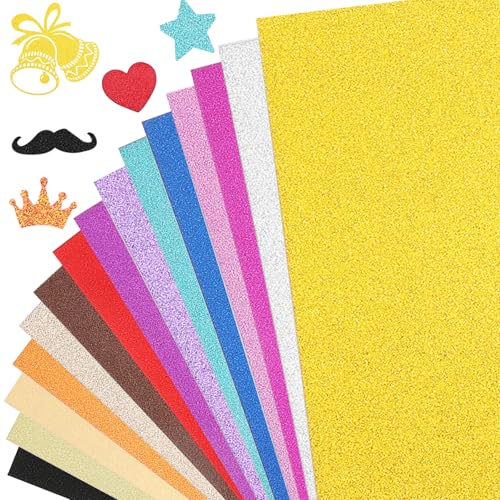 Glitzerpapier zum Basteln, 60 Blatt Bunt Glitzer Papier A4 15 Farben 250g/m² Glitterkarton zum Basteln und Gestalten