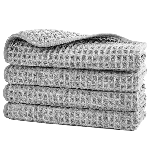Image of POLYTE 430 GSM Microfiber Lint Free Washcloth Face Towel, 13 x 13 in, 4 Pack (Waffle Weave)
