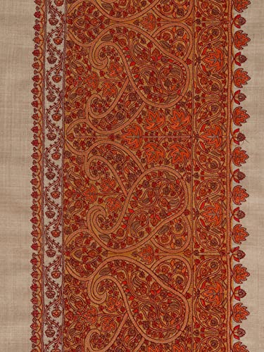 Zamour Kashmiri Indian Sozni Embroidery Paper Mache Style Pashmina Wool Shawl Scarf for Women (Ivory)4