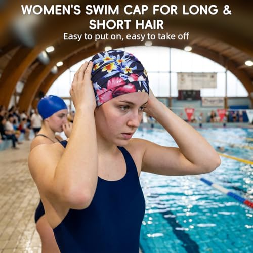Image of Proberos Swimming Cap for Women, Premium Nylon Fabric Swim Cap, Long Hair for Dry Hair Swimming Head Cap Easy Fit, Keeps Hair & Ear Clean