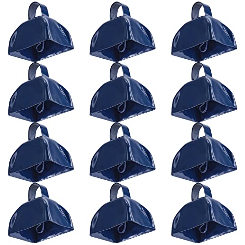 Foraineam 12 Pack Metal Cowbells with Handles, Blue Loud Call Bell Alarm Noise Makers, Hand Percussion Musical Instruments Noisemakers for Sporting Events, Weddings, New Year’s Eve, Team Cheering