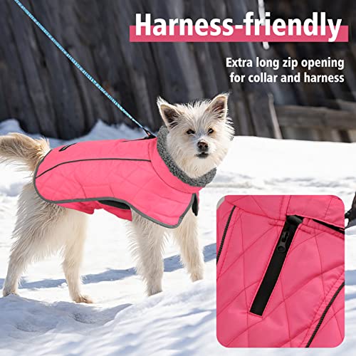 Image of Fragralley Dog Coat Medium, Waterproof Dog Jacket with Warm Fleece Lining, Adjustable Reflective Dogs Winter Coat, Turtleneck Pet Coats for Cold Weather (Pink M)