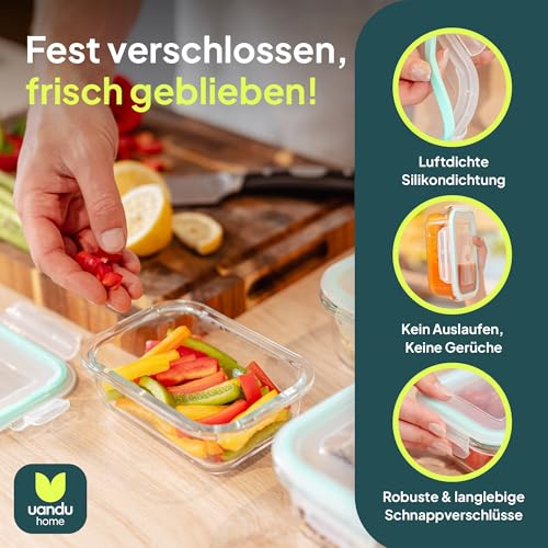 uandu Glasbehälter mit Deckel, 16- teilig, Borosilikatglas mit Deckel, Meal prep Gläser, Frischhaltedosen Glas mit Deckel, Glasdosen mit Deckel Set, Meal prep Boxen Glas (8 Behälter, 8 Deckel) 3