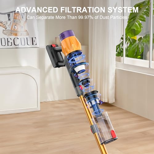 Cordless Vacuum Cleaner w/LED Display, 550W Self-Standing Cordless Stick Vacuum Cleaner for Home, Removable Battery/Lightweight/Rechargeable Pet Vacuum Cordless for Pet Hair/Hardwood Floor/Carpet