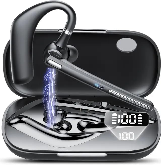 V5.3 Wireless Bluetooth Earpiece, 60H Hands-Free Bluetooth Earpiece with Dual Mic CVC8.0/ENC, Wireless Headsets with LED Display, Mic Mute Connection, Black