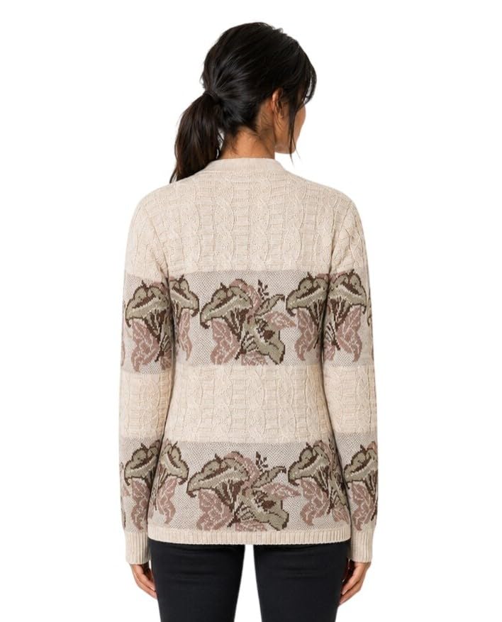 Image of Kalt Women Sweater for Winter Woolen Acrylic Full Sleeves V Neck Floral Design Cardigan Sweater for Women