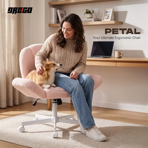 Image of DROGO Petal Boucle Fabric Office Chair for Work & Home | Vanity Desk Chair for Bedroom & Living Room | Computer Chair with 135 Recline & Rocking Function | Heavy Duty Metal Base, 1Yr Warranty (Pink)
