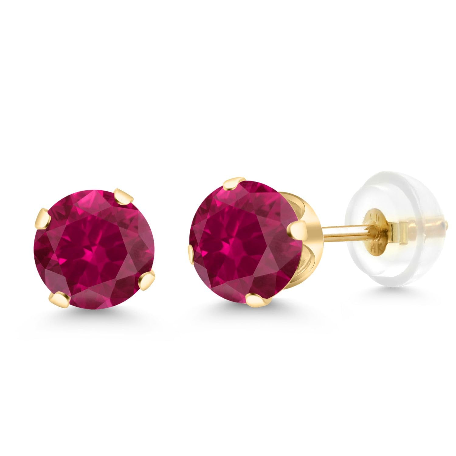 Gem Stone King 14K Gold Gemstone Birthstone Solitaire Stud Earrings | Round 6MM | Gold Earrings For Women Men
