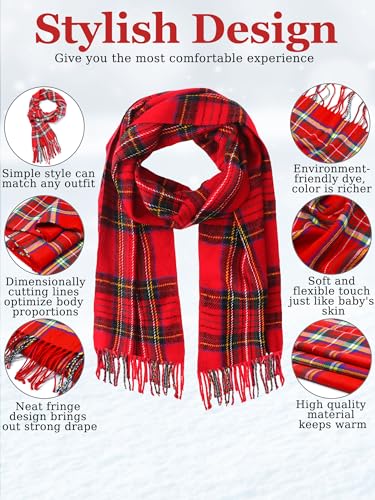 8 Pcs Christmas Checked Scarf Long Winter Soft Scarf Warm Scottish Tartan Plaid Bulk Classic Buffalo Plaid Shawls Wraps for Women Men Gift2