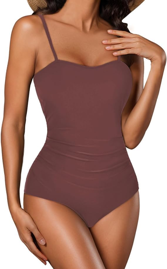 Zando Modest Swim Suits for Women 2025 Sexy Bathing Suits Tummy Control One Piece Square Neck Vintage Slimming Swimwear