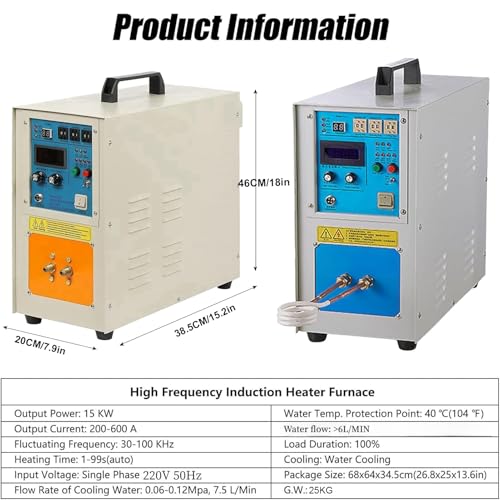 Équipement de chauffage par induction, four de chauffage haute fréquence de 15 kW, plage de température de 40 °C à 2000 °C, faible consommation d'énergie, surveillance des défauts, refroidissement p