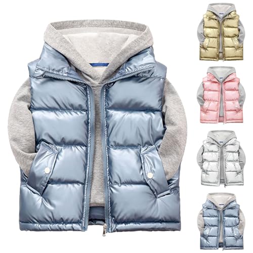 Boys Puffer Vest Kids Girls Sleeveless Hooded Down Jackets Winter Warm Lightweight Zip Up Mock Neck Puffy Waistcoat