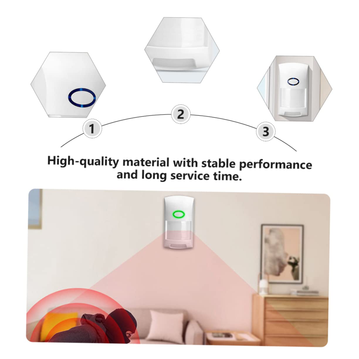OSALADI 3 alarmas detectoras de gran angular, rango de detección, sensibilidad, diseño compacto para seguridad en interiores, color blanco