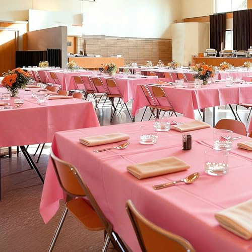 Image of Pink Plastic Table Cloth - 3 Pack 54 inch x 108 inch Light Pink Rectangle Disposable Tablecloth, Pastel Plastic Cover for Easter Party, Valentines, Mothers Day Decorations