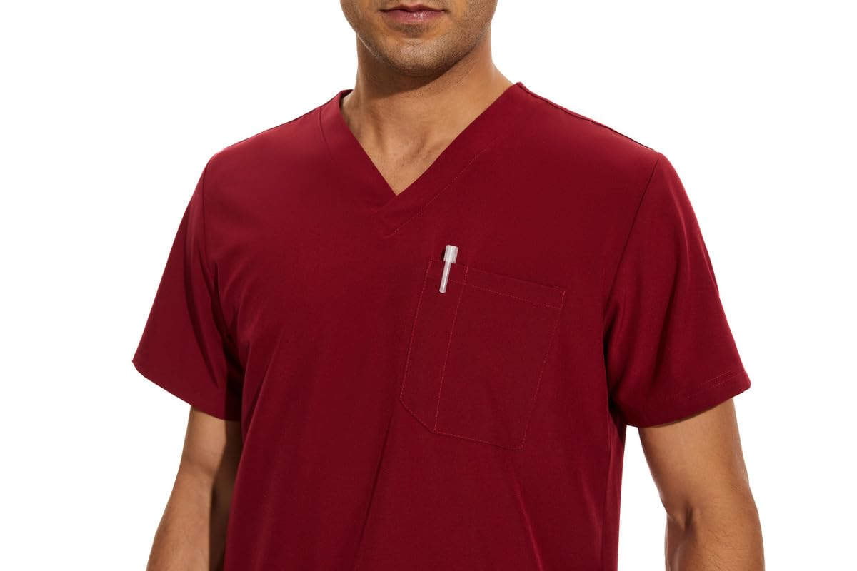 COZYFIT Men Scrubs Set â€” Stretch V-Neck Scrub Top & Jogger Pant with 8 Pockets, Yoga Waistband, Anti-Wrinkle Scrubs for Men