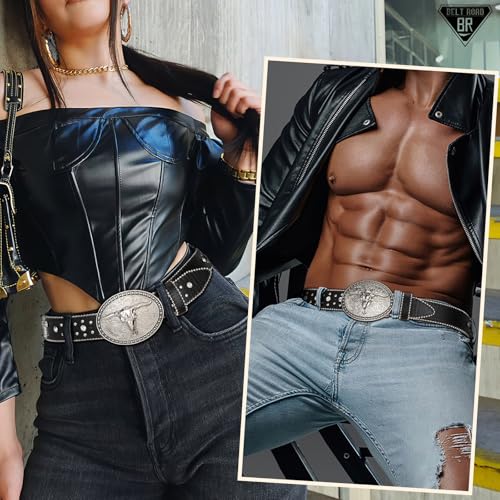 Cowboy Cowgirl Belts for Women Men Western Belts Punk Goth Belt PU Leather Belt With Western Buckle3