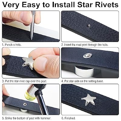 YORANYO 200 Sets Leather Rivets Kit Mixed Sizes Rivets for Leather Star Studs for Clothing Fabric Silver Rivets with Leather Crafting Rivet Tool for Repair Decorate Jackets Shoes Bags Belts Purse