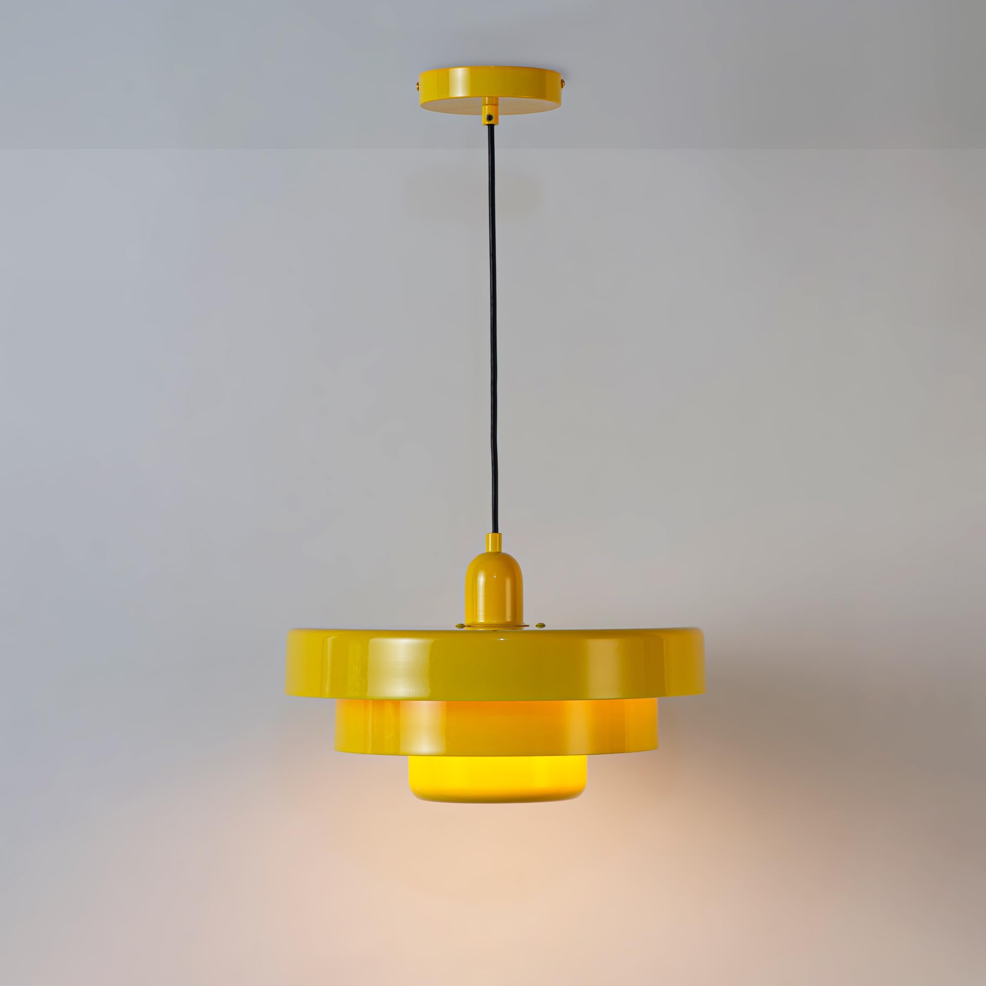 BARCELONA LED Pendelleuchte MACARRON Gelb 3-stufig, Metall Eisen, Bauhaus Minimalistisch, Indirekte Blendfreie Beleuchtung, Klassisch Vintage Modern & Zeitloser Luxus E27
