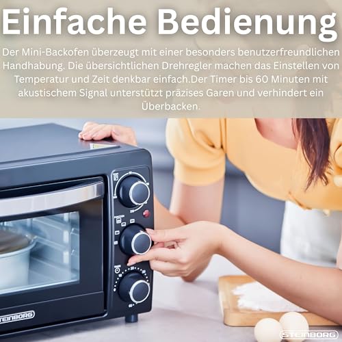 STEInBORG Mini Backofen 15 Liter Pizza-Ofen 3in1 Backofen Minibackofen Miniofen Krümelblech Ober-/Unterhitze Energiesparend 60 min.Timer – Bild 4