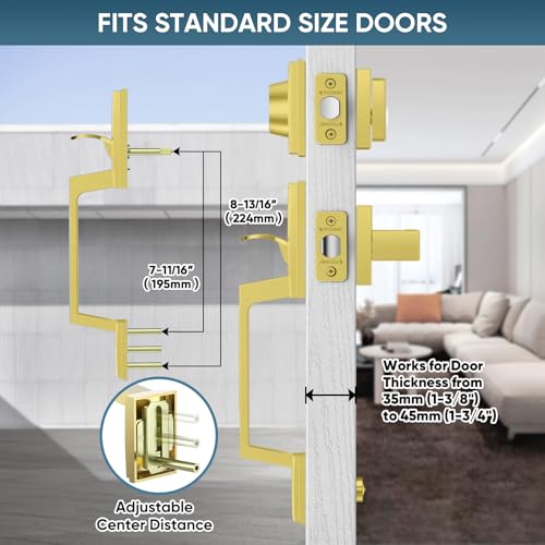 Image of TICONN Front Door Handle Set, Heavy Duty Square Door Lever & Single Cylinder Deadbolt Combo Reversible for Entrance Exterior Doors (Satin Brass)