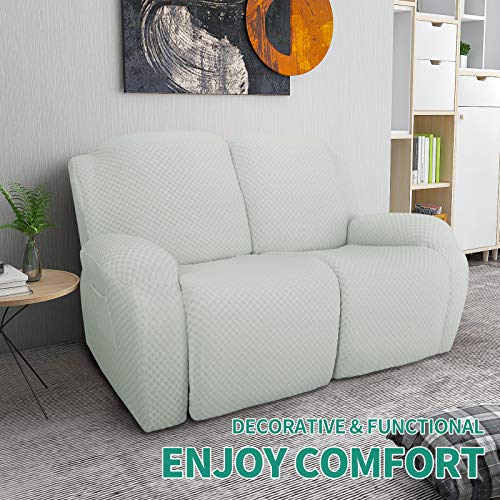 Image of YEMYHOM 6 Pieces Stretch Loveseat Recliner Slipcover Jacquard Recliner Sofa Cover with Side Pocket Fitted Recliner Cover Couch Furniture Protector with Elastic Bottom (Loveseat Recliner, Ivory)