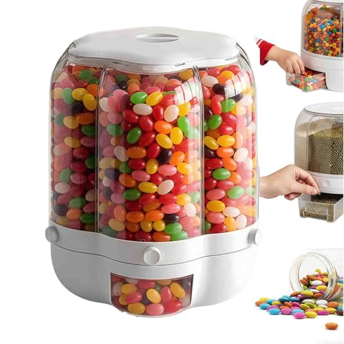 SHAIRMB Dispensador De Caramelos NavideñO + Cajas para Dulces, Dispensador De Caramelos Giratorio 360° con 6 Compartimentos, con Un Solo BotóN para Aperitivos Y Caramelos,Blanca,Large