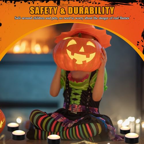 Image of Riakrum 6 Pieces Halloween Remote Timer LED Lights with Remote Summer Halloween LED Pumpkin Lights Battery Operated Lantern Bright Flameless Candle(Black,Warm Light)