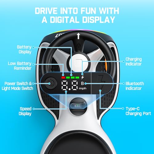 FanttikRide 12V N7 Ultra Electric Wiggle Car with Pedal, Kids Car, MagicMute Motor Swing Car, 2 Speeds, 9 Color Modes, Digital Display, Bluetooth, for Ages 3 and Up, 150 Lbs, Penguin Black