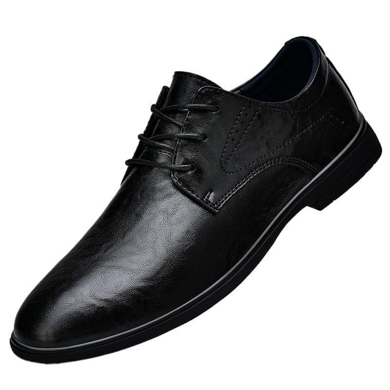 Men's Classic Leather Dress Shoes Lightweight Pointed Toe Summer Lace Up Non-Slip Softsole Oxford Shoes for Weddings and Business
