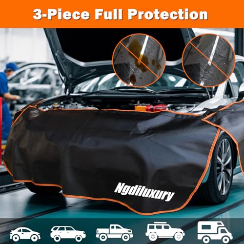 Image of Fender Covers for Mechanics,3Pcs Microfiber Leather Car Fender with 25 Stronger Magnets & Hooks Automotive Fender Protector Mats Pads for Sedans Trucks SUVs Station Wagon - Size L