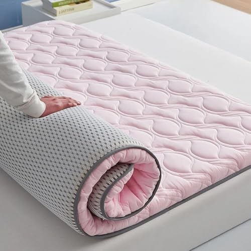 Colchón futón japonés tamaño Individual, Doble, Queen y King, colchón Extra Suave para Dormir en el Suelo, colchón Plegable para Camping e Invitados.(Pink,100x200cm)