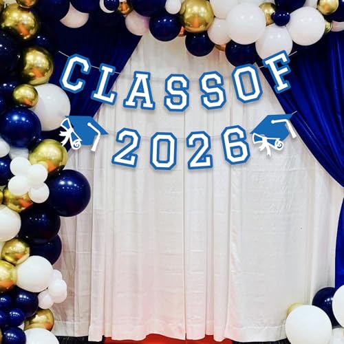 Image of Class of 2026 Graduation Banner University College Grad Garlands Decoration Party Supplies High School Colors Blue White