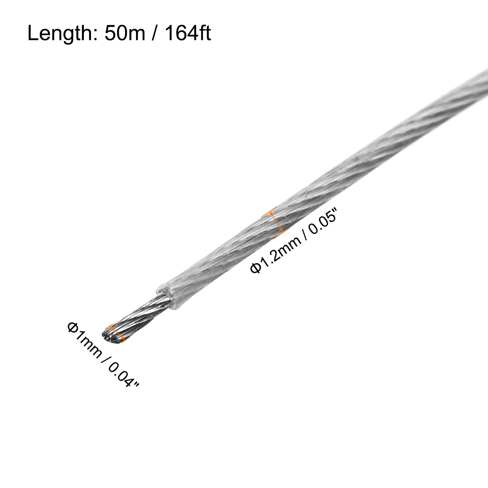 QUARKZMAN Drahtseil Edelstahl 50M x 1,2 mm Stahlseil PVC ummantelt mit 10 Aluminiumhülsen Sicherungsdraht Aufhänger für Bilder Vorhang Geländer Outdoor Gartenmöbel Sonnensegel, Transparent