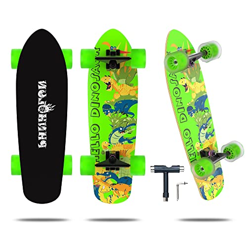 22"-Skateboards Mini-Cruiser for Beginners-Kids-Girls Plastic Longboard with LED Light up Wheels (Green)