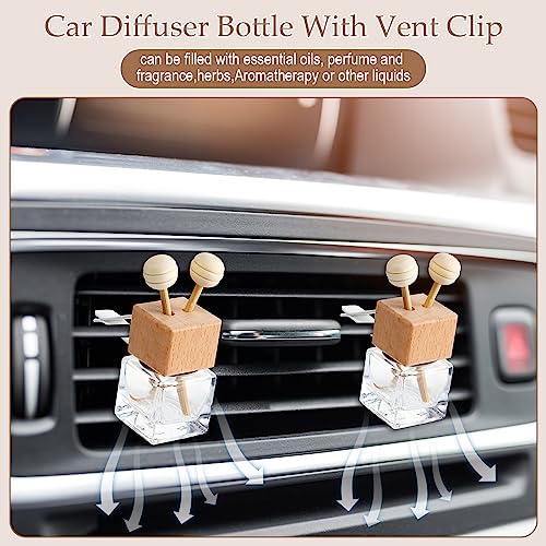 Image of Zubebe 60 Pcs Car Diffuser Bottles Empty Bulk Vent Clip Car Air Freshener Diffuser for Essential Oil Perfume Glass Bottle with Wooden Caps Stick Fragrance Ornament (Clear)