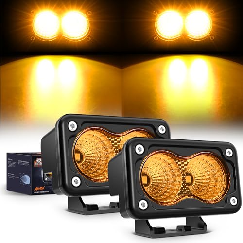 Nilight Amber Motorcycle Light Pods 2 PCS 3 Inch 1070LM Flood Offroad Driving Auxiliary Fog Lights Built-in EMC for Motorbike SUV ATV Truck Boat Tractor Forklift