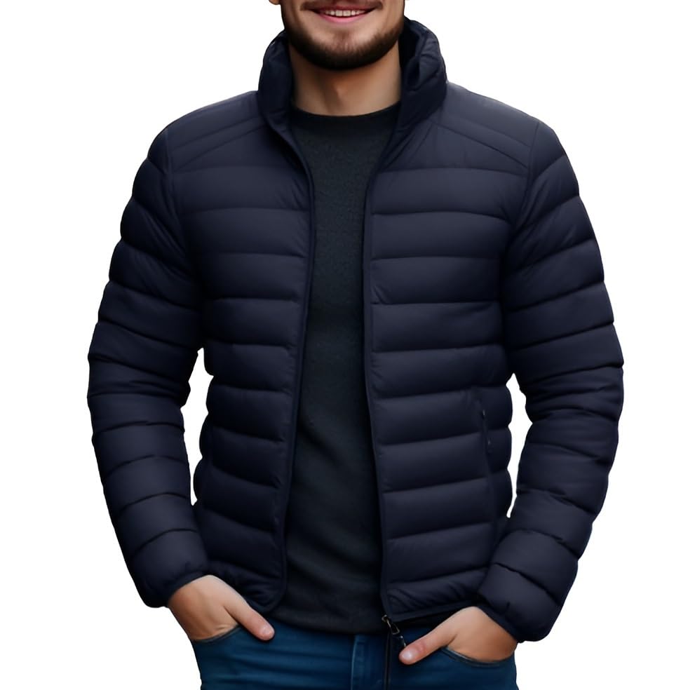 Ben Martin Men's Winter Wear Navy Blue Puffer Bomber Biker Regular Wear Casual Jacket For Men Size 42