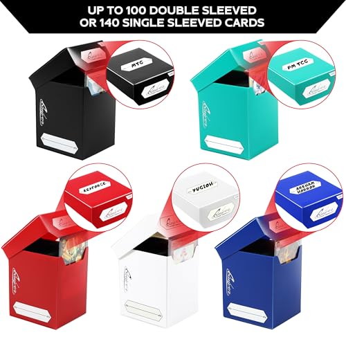 Image of Quiver Time 100+ Standard Deck Blocks with 2 Dividers / Card Deck Box - Set of 5 MTG Deck Box - Compatible with Magic Commander, Pokemon, Yugioh & other TCG cards - (White, Black, Blue, Red & Green)