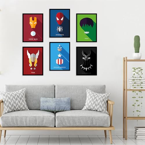 Image of CodersParadise Wood Superhero Avatar Wall Poster Frames - Pack of 6 | Framed Aesthetic Posters | 8 x 12 cm A4 Size Decorative Wall Art for Living Room, Bedroom, Home & Office Decor
