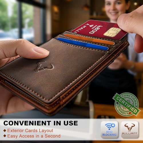 Image of BULLIANT Slim Wallet For Men 12Cards,Magnetic Flip Build-in Money Clip Airtag Compatible-RFID Blocking