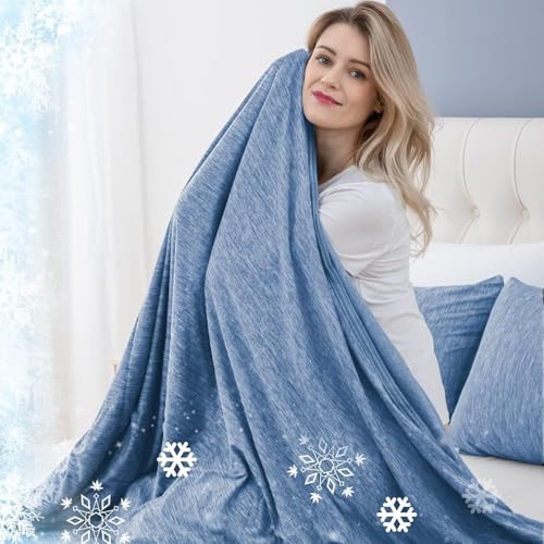 Image of CHOSHOME Cooling Blanket for Hot Sleepers Lightweight Summer Cold Thin Blankets for Sleeping, Hot Flashes Night Sweats, Soft Blanket for Bed, California King 96 inch x 102 inch, Blue