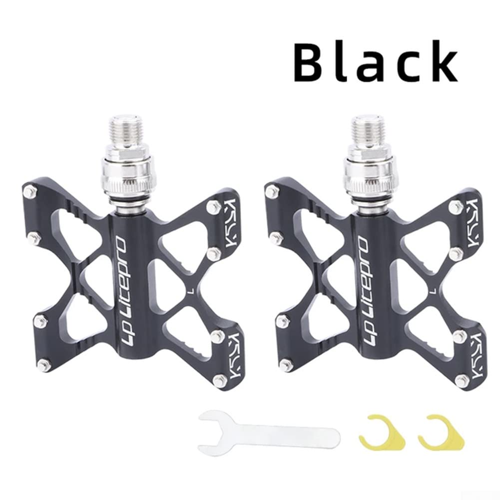 Pedal de liberación rápida para ciclismo, herramienta de bicicleta ampliada, antideslizante, ultraligera, aleación de aluminio, rodamientos sellados DU para plegable bicicleta de montaña (negro)