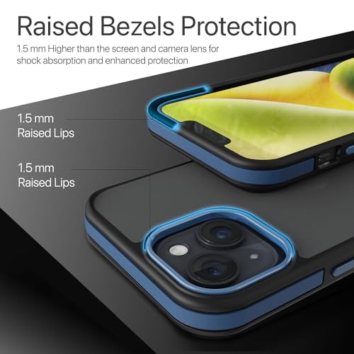 Image of Vaku Luxos Elemento Series Back Cover Case for iPhone 15 Plus Metal Frame Camera Bump Shockproof Scratch Resistant Slim Thin Military-Grade Protection- Blue