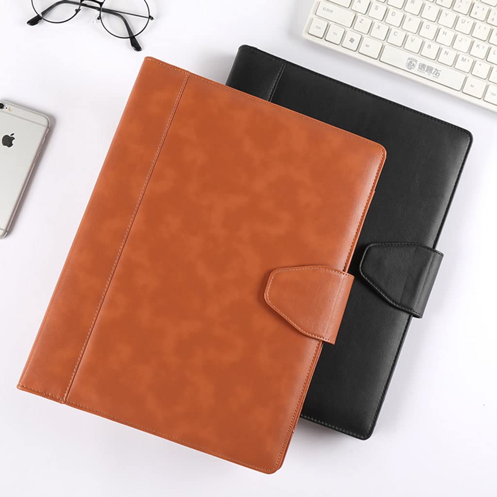 Teczka konferencyjna A4, Binder 4 segregator kołowy CV teczka skórzana profesjonalny organizer biznesowy na list A4/notatnik prezent dla mężczyzn(Brown,12digit calculator)