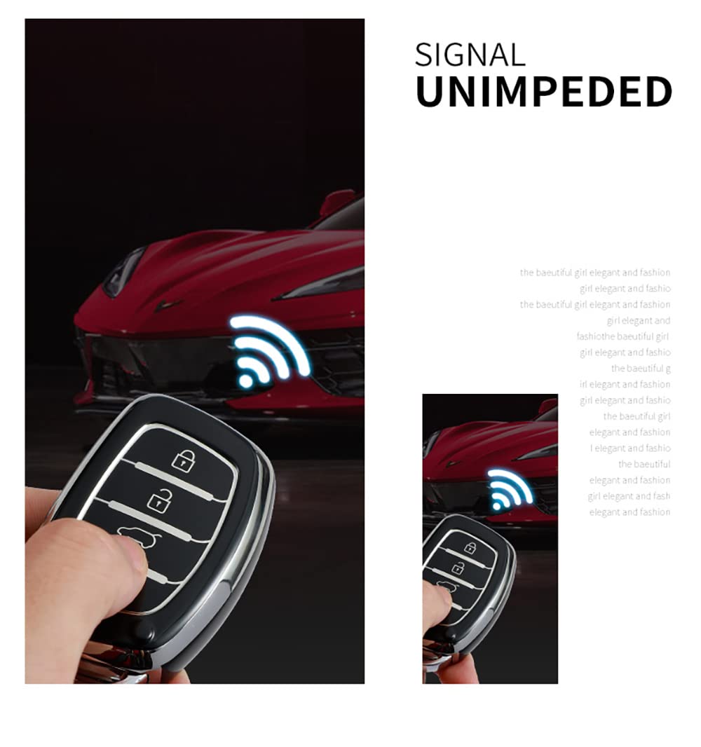 Ontto Cover In TPU Per Chiave Auto Hyundai I20 I30 I35 IX20 IX35 Elantra – Telecomando 3 Tasti Flip Key – Protezione Morbida Nera
