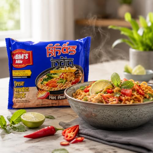 Image of Mom's Mie Lime Tomato Mint Instant Noodles 140g | Vegetarian Thai Instant Ramen | Tangy & Refreshing Gourmet Soup | Imported Thai