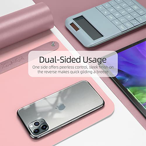 Image of YSAGi Desk Mat, 35.4 inch x 17 inch Waterproof Laptop Leather Pad Protector, Large Blotter for Keyboard and Mouse, Writing Pad for Office and Home (Dark Pink+Pink)