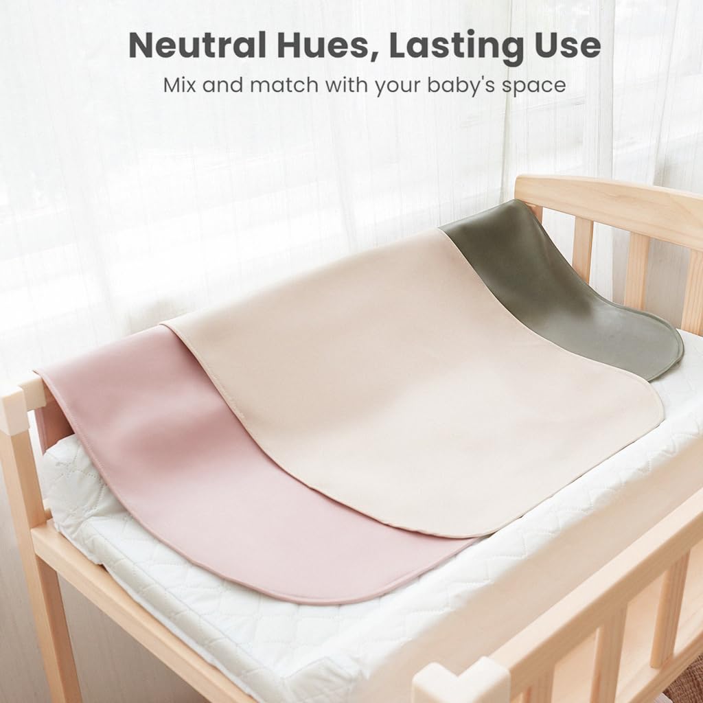 Konssy Cambiador de pañales de cuero vegano para bebé (verde niebla, beige)